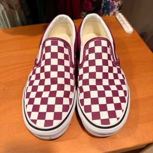 Vans Maroon and White Checkered Sneakers